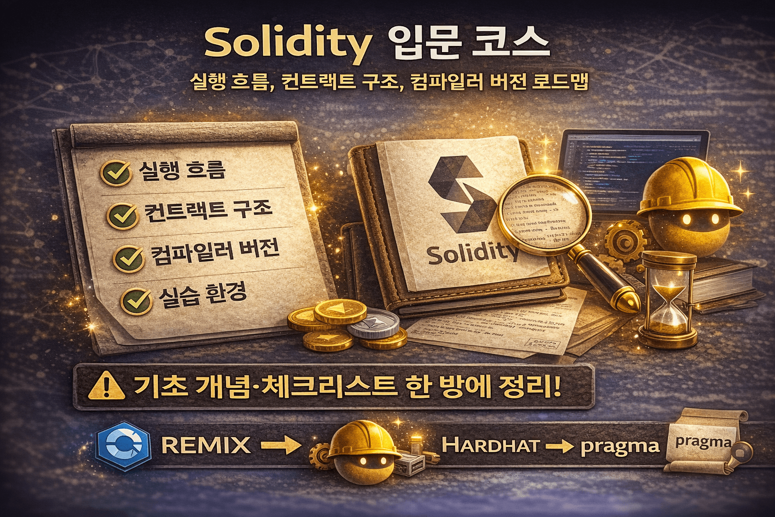 Solidity 입문 코스 한 방에 끝내기: 실행 흐름부터 컨트랙트 구조, 컴파일러 버전, 실습 로드맵까지