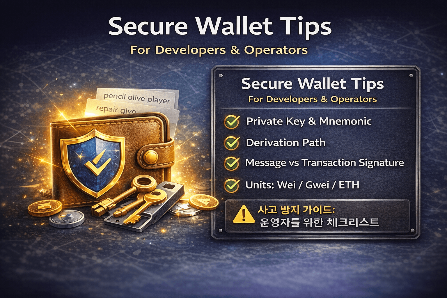 지갑과 키 관리, 실무에서 절대 놓치면 안 되는 것들: 지갑·니모닉·프라이빗키·단위(wei/gwei/ETH)까지